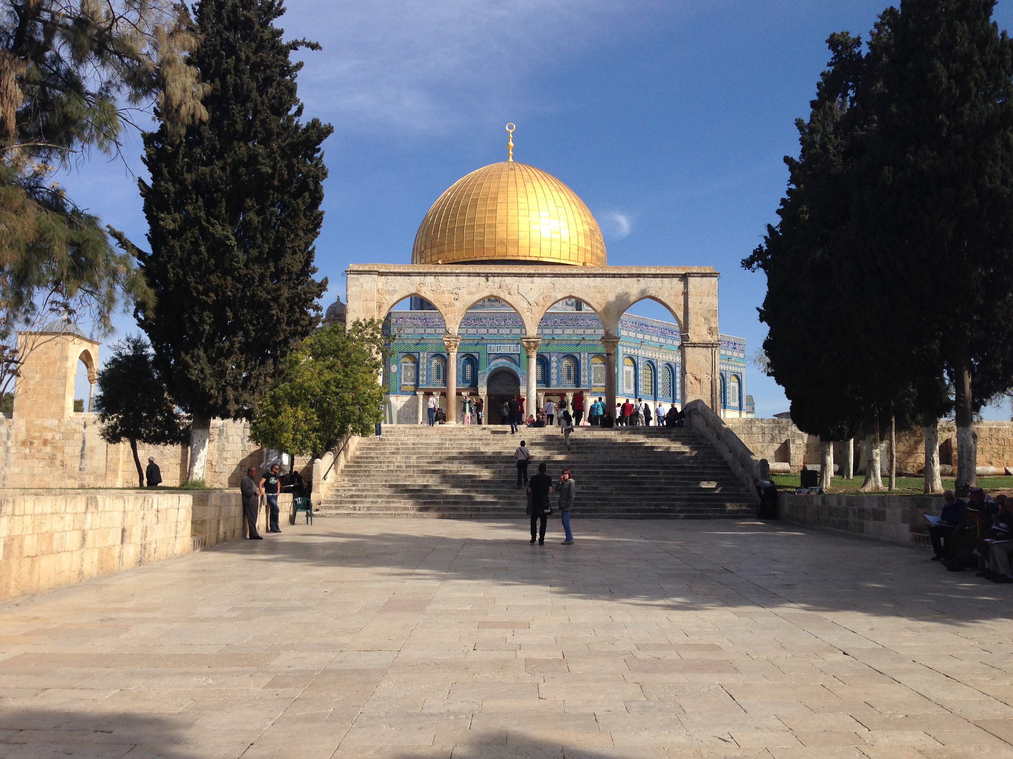 The Dome of the Rock is a Moslem mosque that sits on the historic site of the Jewish temple in Jerusalem